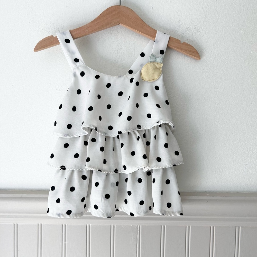Little Lass Girls 2T White Black Polka Dot Ruffle Lemon Patch Sleeveless Top